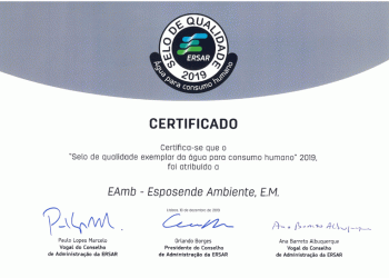 Esposende distinguido com Selo de Qualidade Exemplar da Água para Consumo Humano 2019